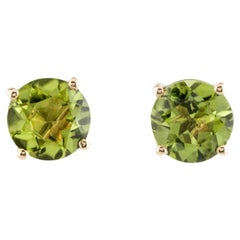 14K Peridot Ohrstecker, runder modifizierter Brillantstein