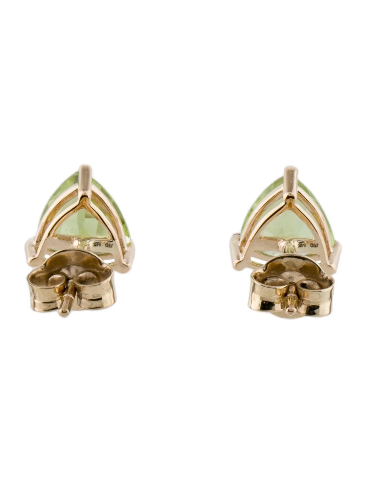 Artist 14K Peridot Stud Earrings - Vibrant Green Gemstones, 2.15 Carats Total Weight For Sale