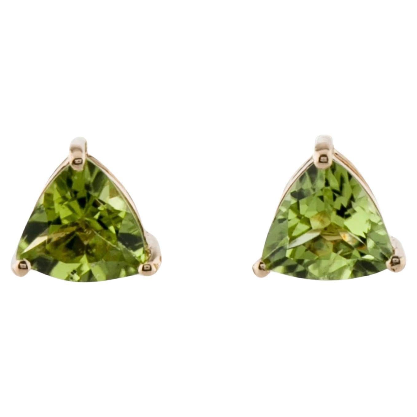 14K Peridot Stud Earrings - Vibrant Green Gemstones, 2.15 Carats Total Weight For Sale