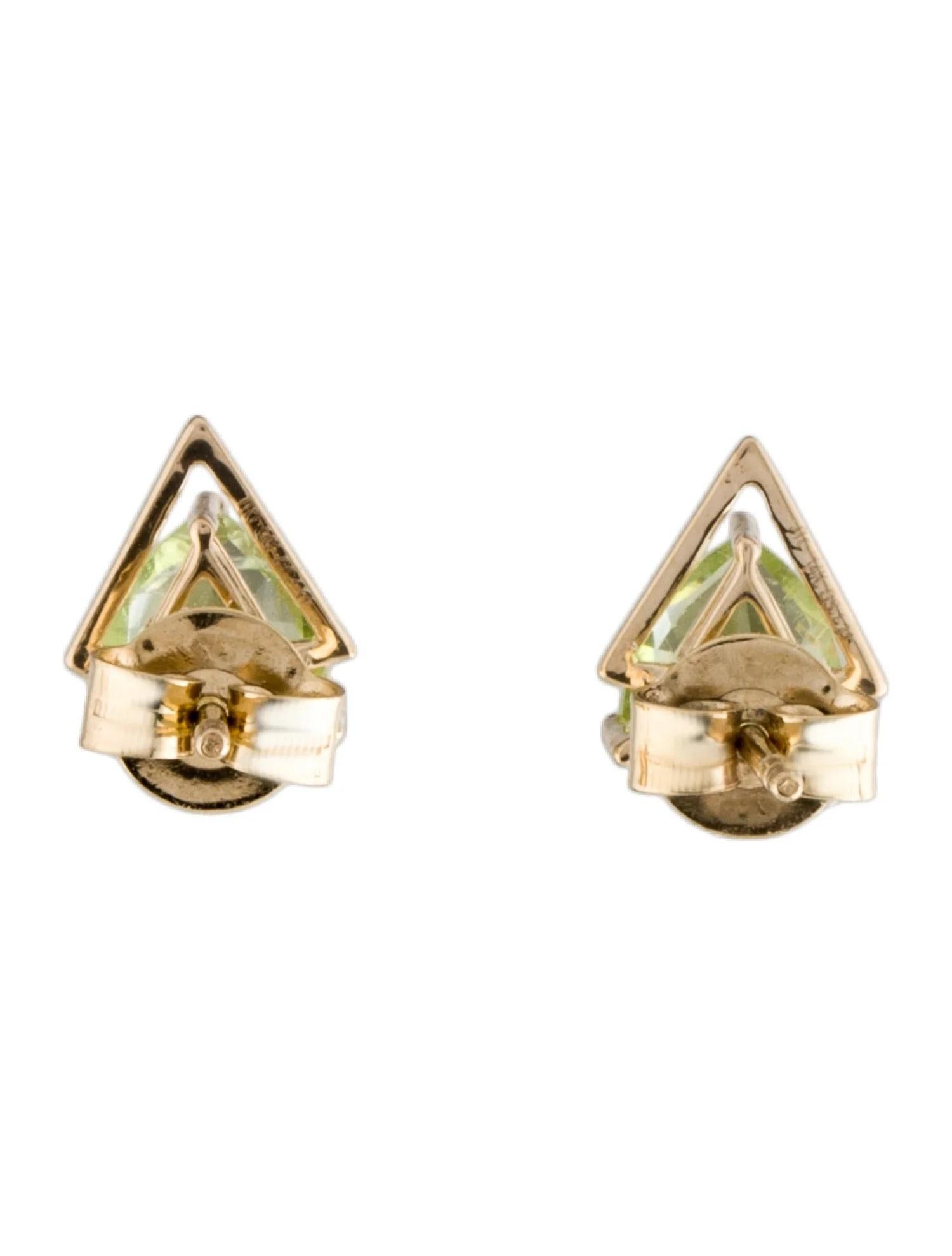 Artist 14K Peridot Stud Earrings - Vibrant Green Gemstones, Modern Design For Sale