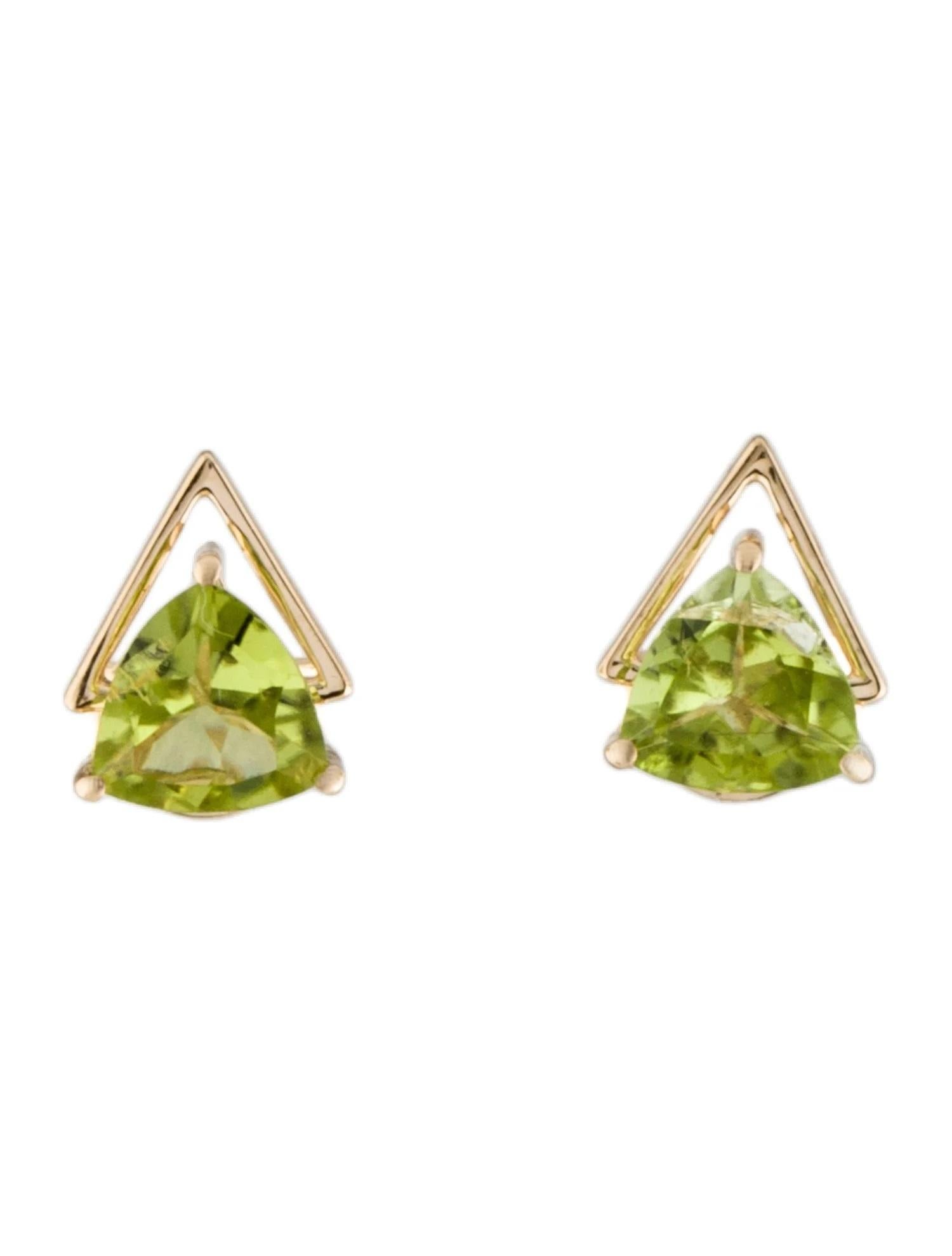 Brilliant Cut 14K Peridot Stud Earrings - Vibrant Green Gemstones, Modern Design For Sale