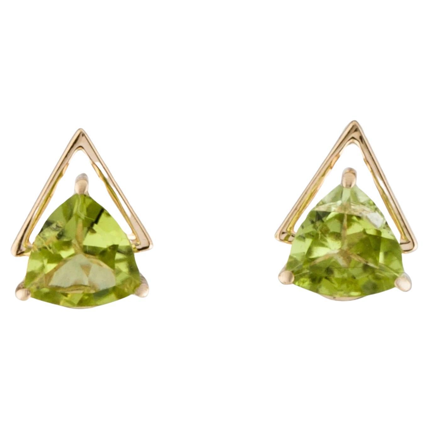 14K Peridot Stud Earrings - Vibrant Green Gemstones, Modern Design For Sale