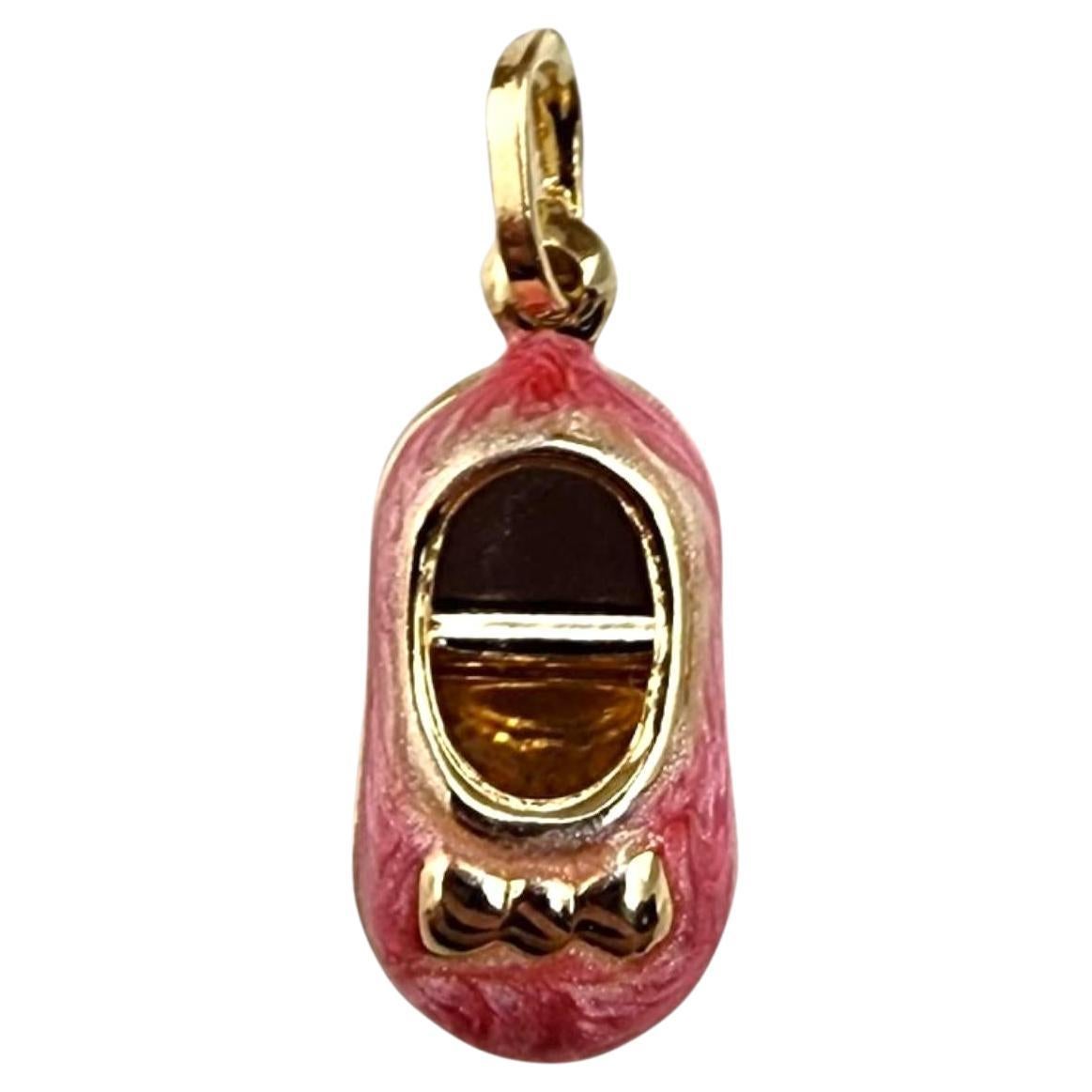 14K Charm chaussure de bébé en émail rose #22375