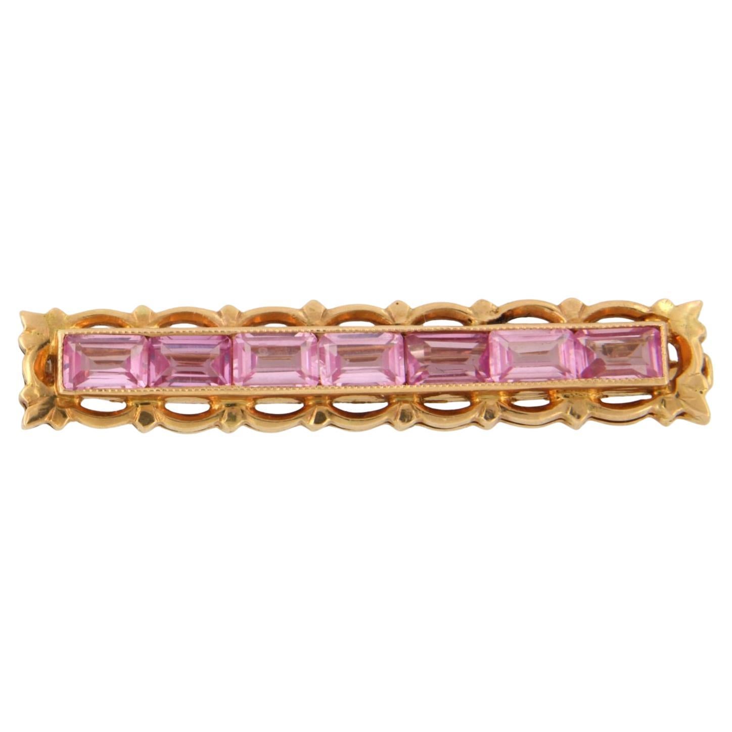 Broche en or rose 14k sertie d'un saphir rose - 6,9 grammes