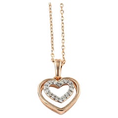 Collana con ciondolo a doppio cuore in oro rosa 14 carati con diamanti