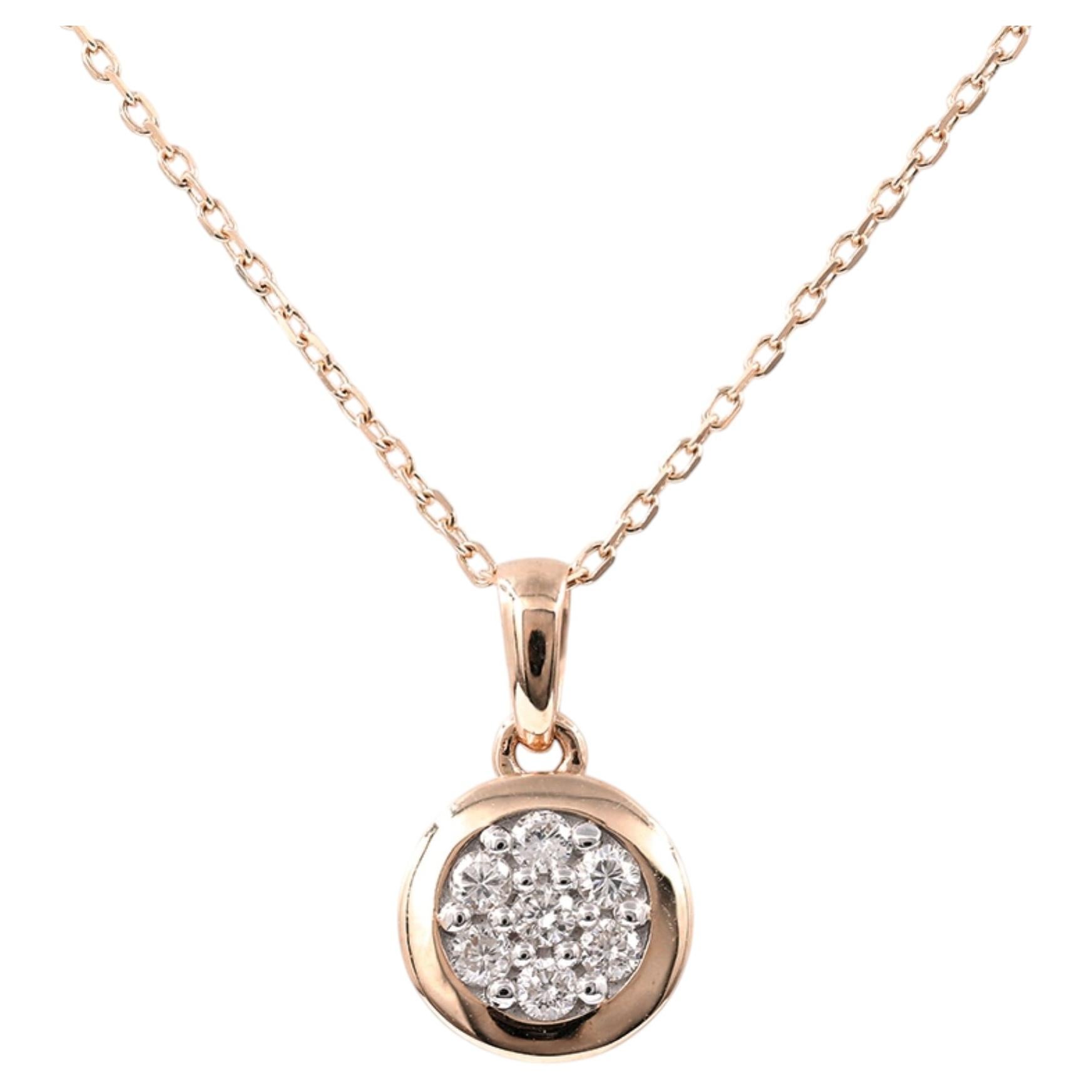 14K Pink Gold Diamond Cluster Round Halo Pendant Necklace