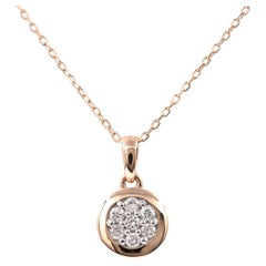14K Pink Gold Diamond Cluster Round Halo Pendant Necklace