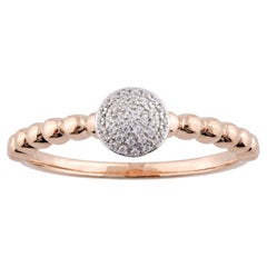14K Pink Gold Diamond Round Shaped Cluster Beaded Ring