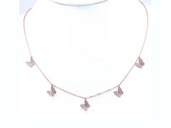 14K Pink Gold Diamond Whimsical Pave Butterfly Station Charm Necklace