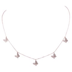 14K Pink Gold Diamond Whimsical Pave Butterfly Station Charm Necklace