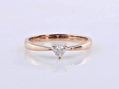 14K Pink Gold Heart Cut Diamond Solitaire Ring- Modern Design