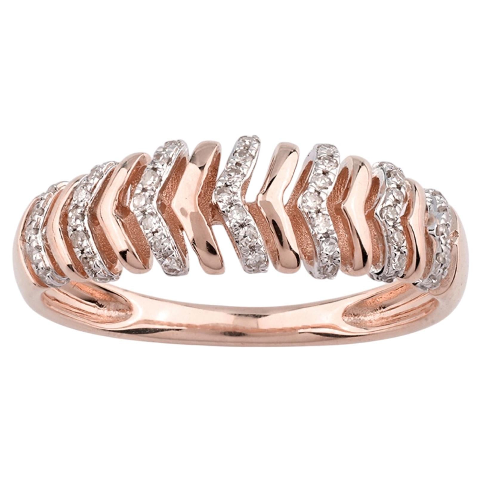 Modern 14K Pink Gold 0.17ct Round Cut Diamond Chevron Ring