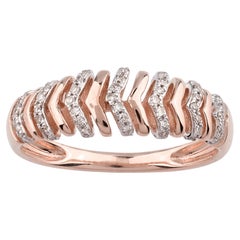 Bague moderne en or rose 14 carats avec un diamant de 0,17 carat à taille ronde, montée en forme de chevron