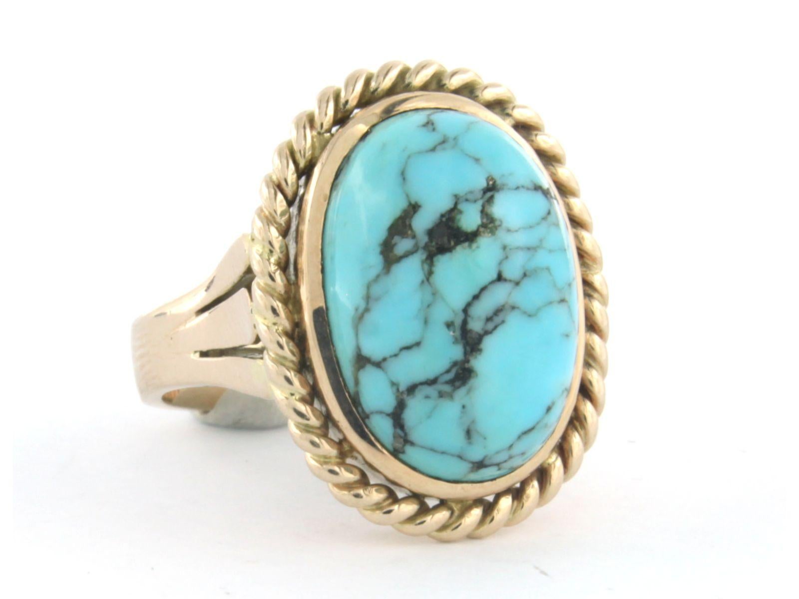 Early Victorian 14k pink gold ring set with turquoise - 11.5 grams For Sale