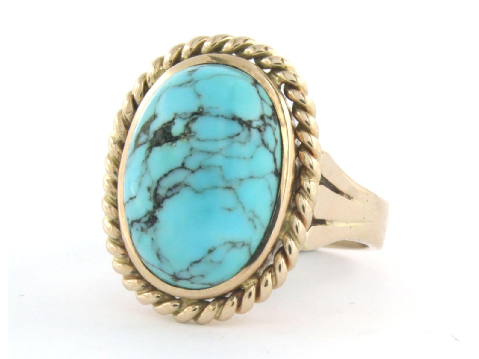 Cabochon 14k pink gold ring set with turquoise - 11.5 grams For Sale
