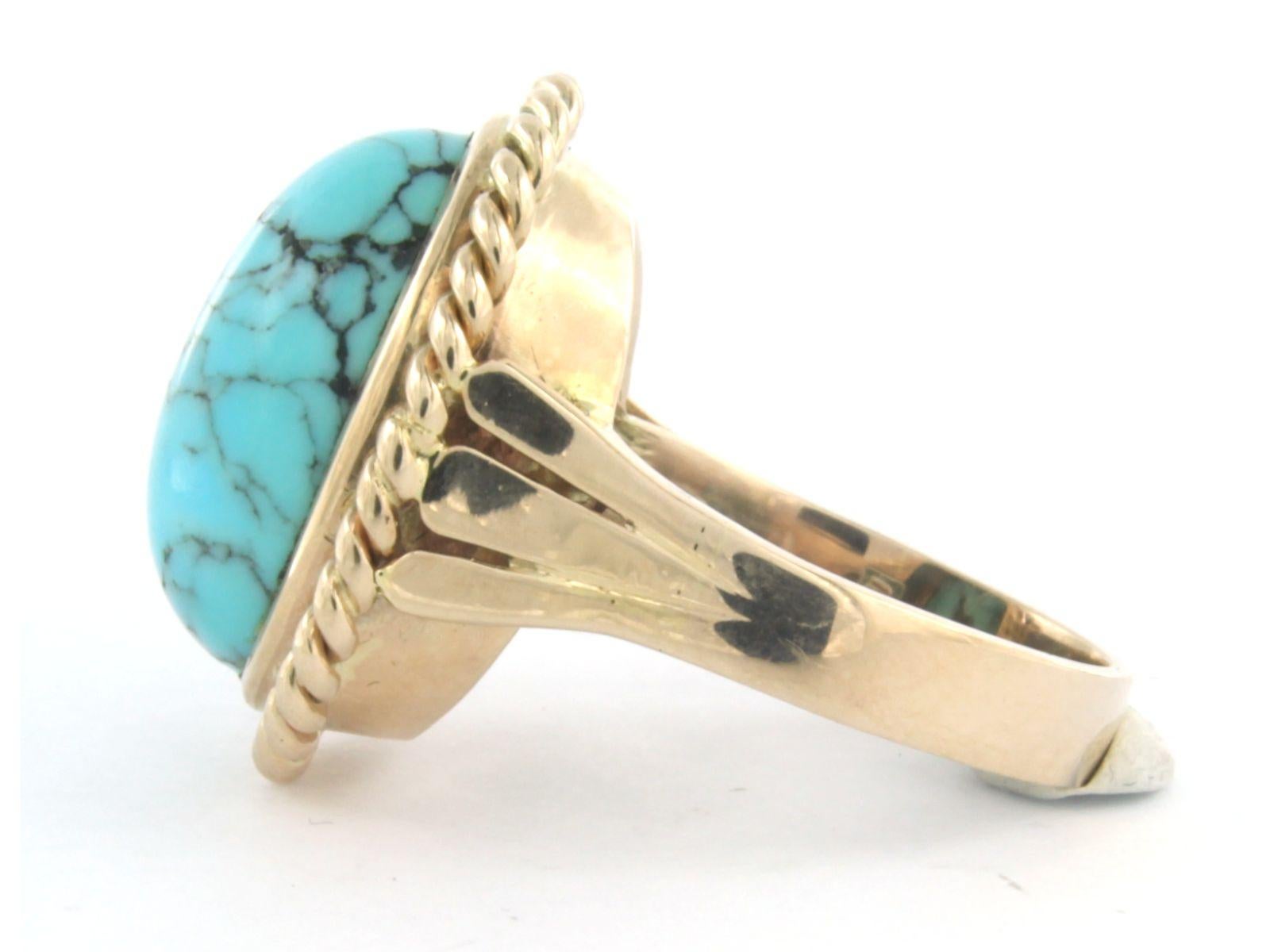 14k pink gold ring set with turquoise - 11.5 grams In Excellent Condition For Sale In The Hague, ZH