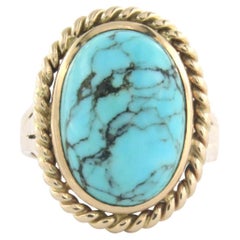 14k pink gold ring set with turquoise - 11.5 grams