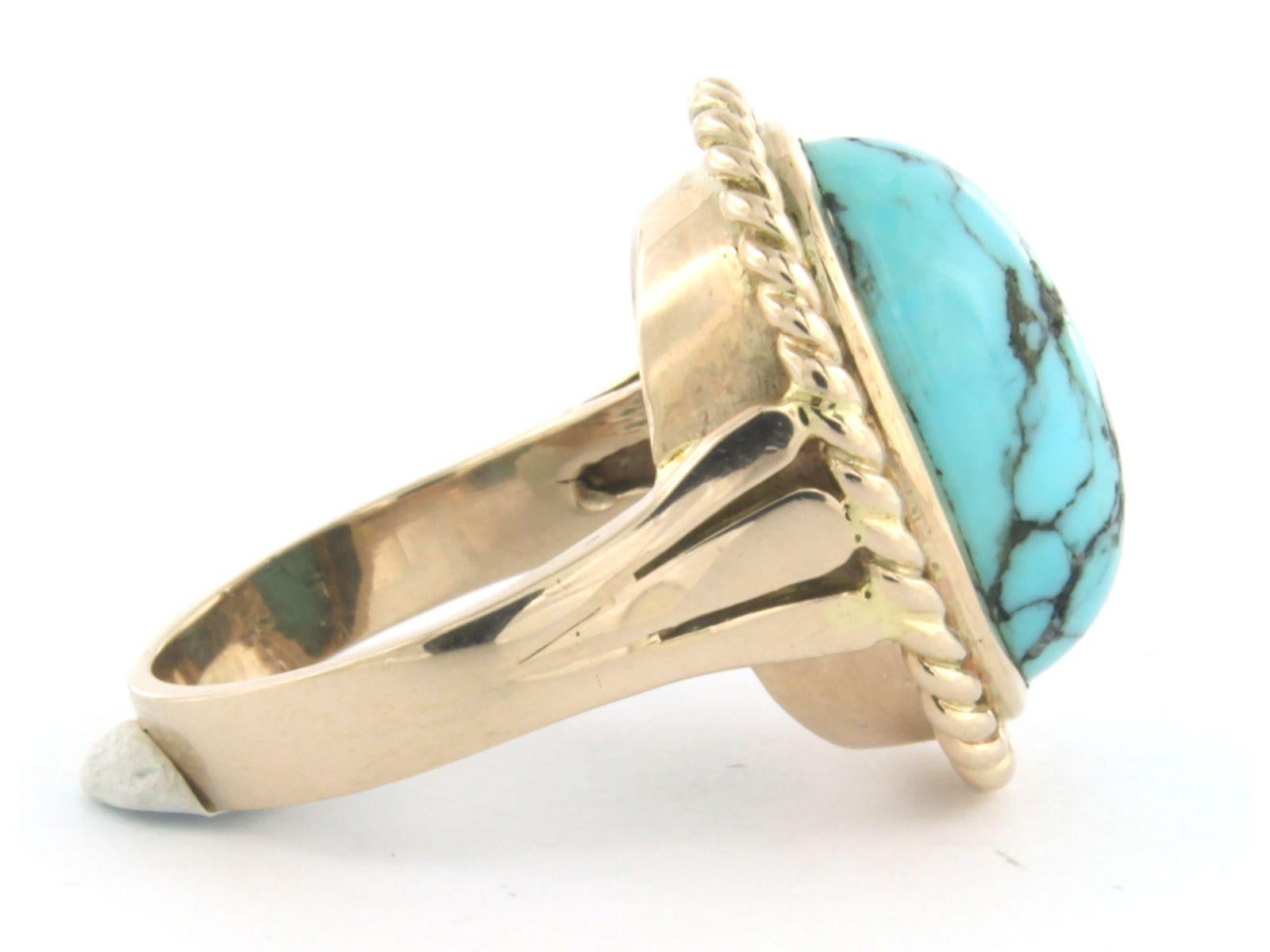 Retro 14k pink gold ring set with turquoise - ring size US. 8.5 - EU. 18.5 (58)  For Sale