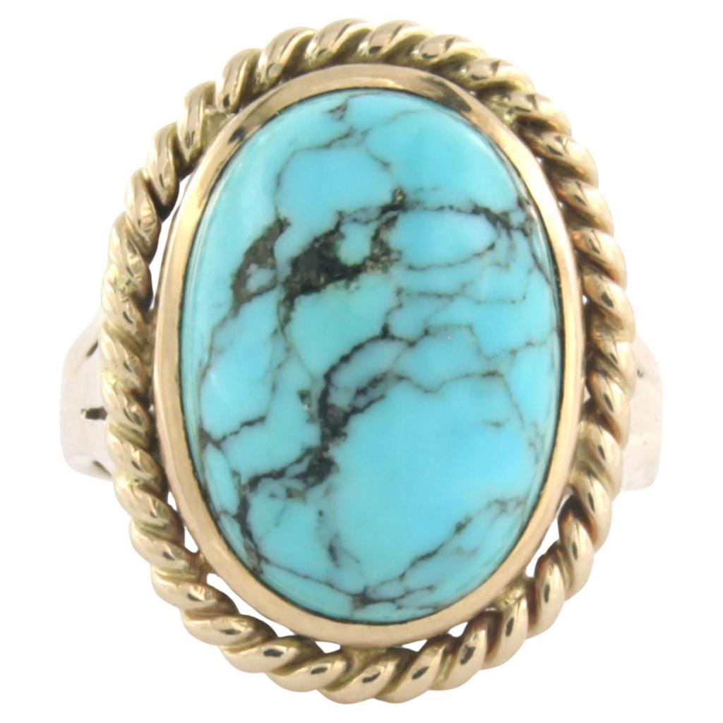14k pink gold ring set with turquoise - ring size US. 8.5 - EU. 18.5 (58)  For Sale