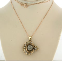 14k Pink Gold Rose Cut Diamond Pendant Necklace, Circa 1880, 0.50ct