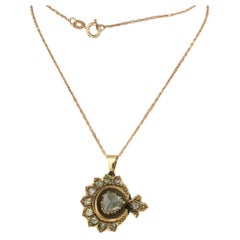14k Pink Gold Rose Cut Diamond Pendant Necklace, Circa 1880, 0.50ct