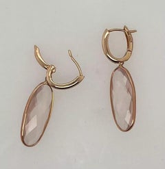 14K Pink Gold Rose Quartz Drop Dangle Earrings