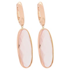 14K Pink Gold Rose Quartz Drop Dangle Earrings