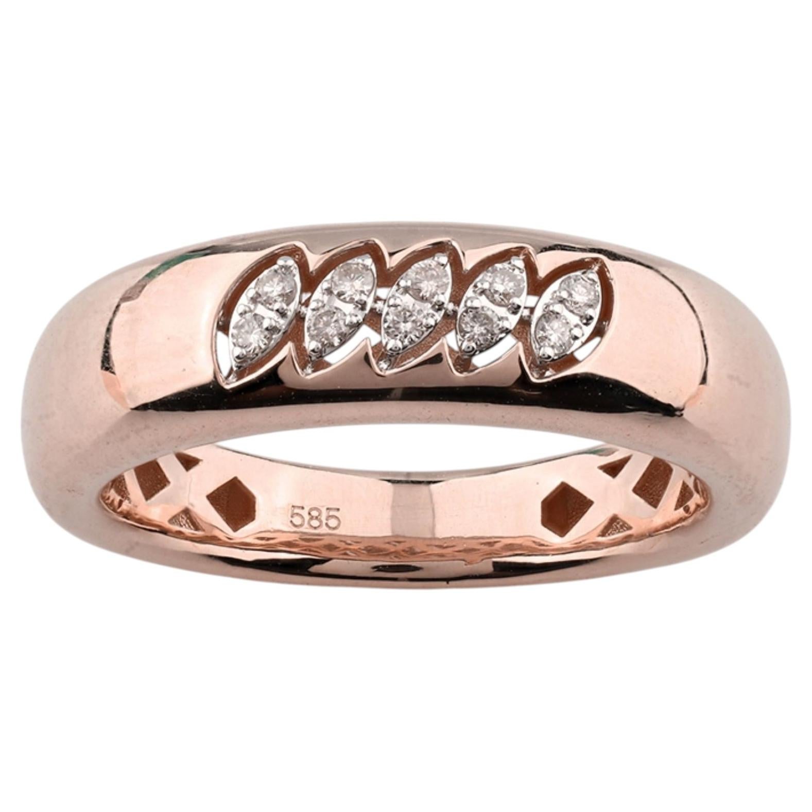14K Pink Gold Round Cut Diagonal Diamond Accent Ring