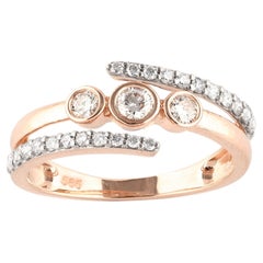 14K Pink Gold Round Cut Diamond Bezel Three-Stone Bypass Ring