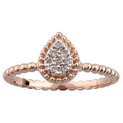 14K Pink Gold Round Cut Diamond Cluster Beaded Ring