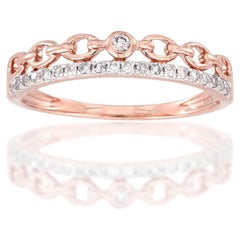 Ring mit einer Kette aus 14-karätigem Roségold mit rundgeschliffenen Diamanten im Panzerglied-Design