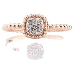 14K Pink Gold Round Cut Diamond Cushion Shape Cluster Halo Ring