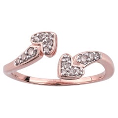 14K Pink Gold Round Cut Diamond Double Heart Bypass Ring