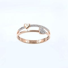 14K Pink Gold Round Cut Diamond Double Row Heart Ring