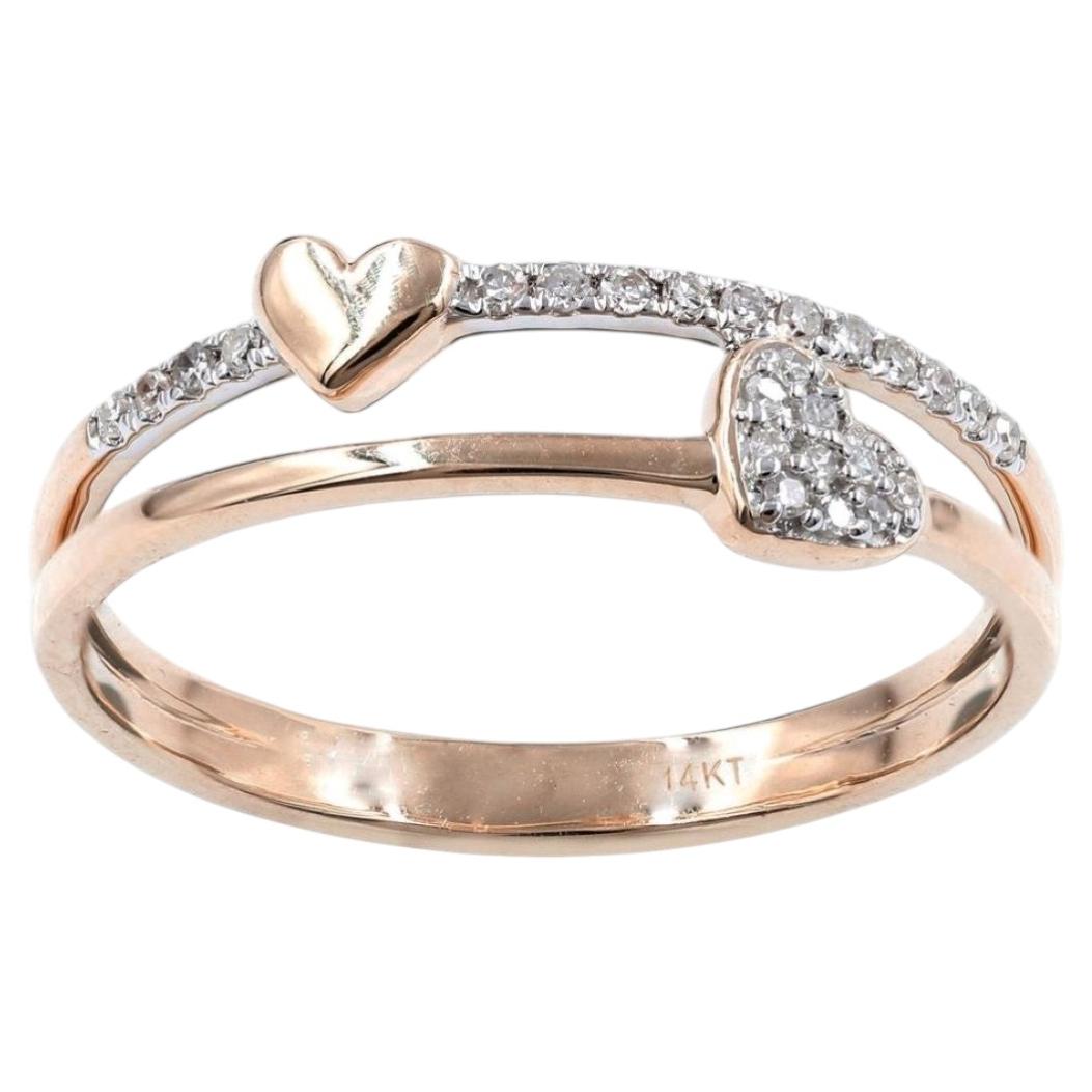 14K Pink Gold Round Cut Diamond Double Row Heart Ring