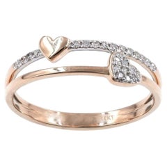 14K Pink Gold Round Cut Diamond Double Row Heart Ring