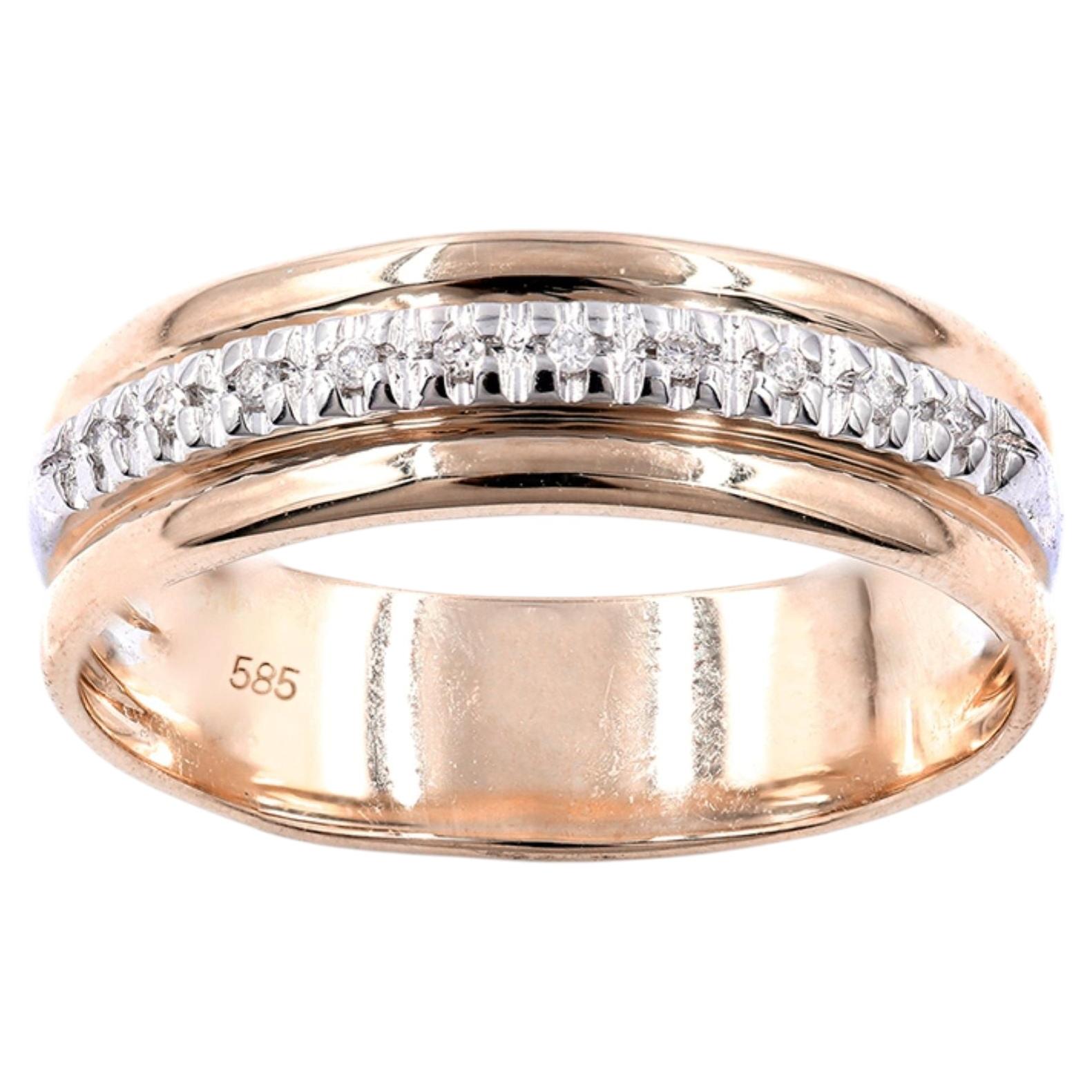 Ring aus 14-karätigem Roségold mit rundgeschliffenen Diamanten und geriffelten Akzenten