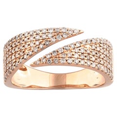 Bypass-Wrap-Ring aus 14-karätigem Roségold mit Diamanten im Rundschliff im Pavé-Stil