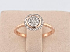 14K Pink Gold Round Cut Diamond Pave Disc Halo Ring
