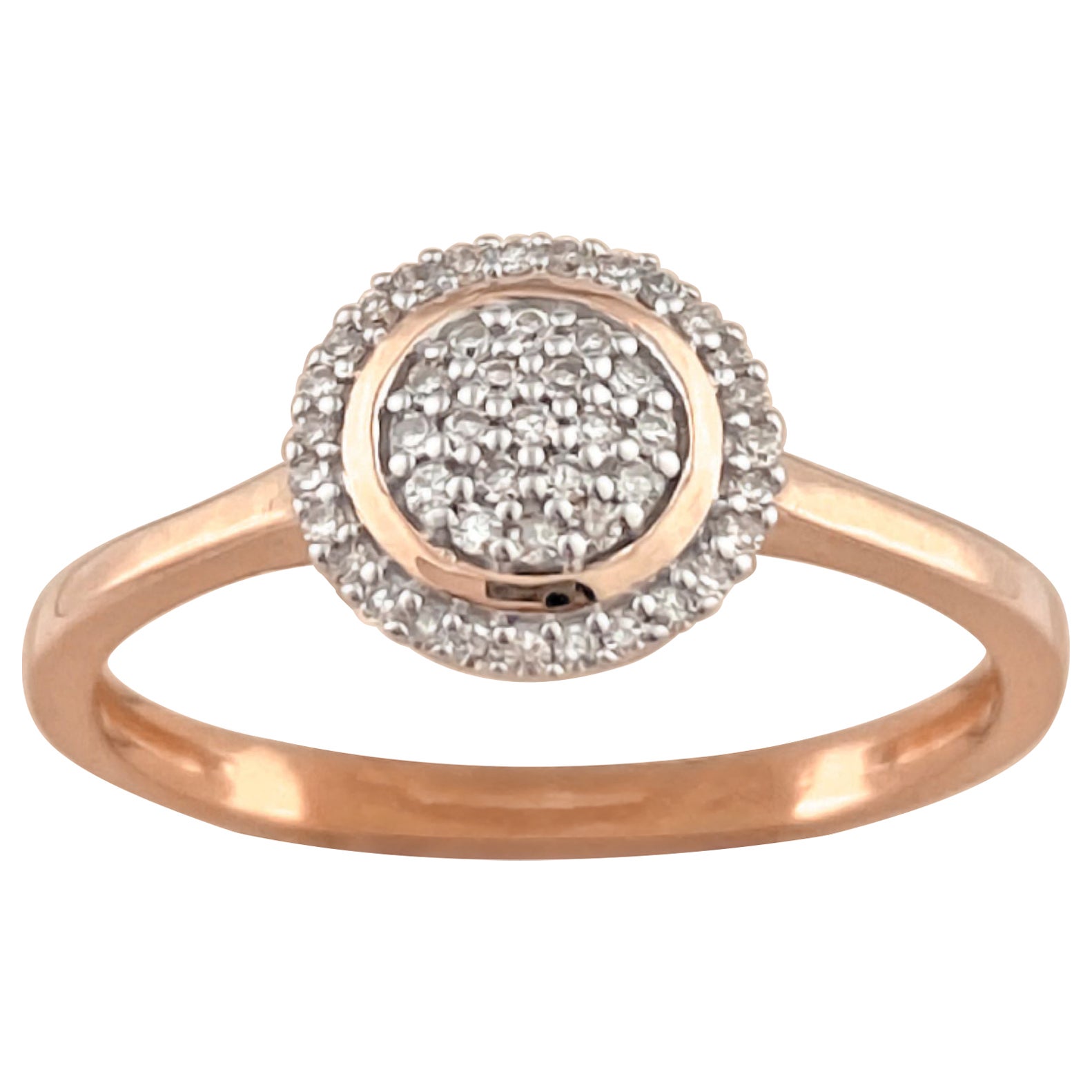 14K Pink Gold Round Cut Diamond Pave Disc Halo Ring