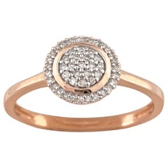 14K Pink Gold Round Cut Diamond Pave Disc Halo Ring