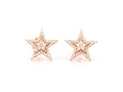 14KT Pink Gold Round Cut Diamond Star Stud Earrings