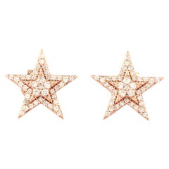 14KT Pink Gold Round Cut Diamond Star Stud Earrings