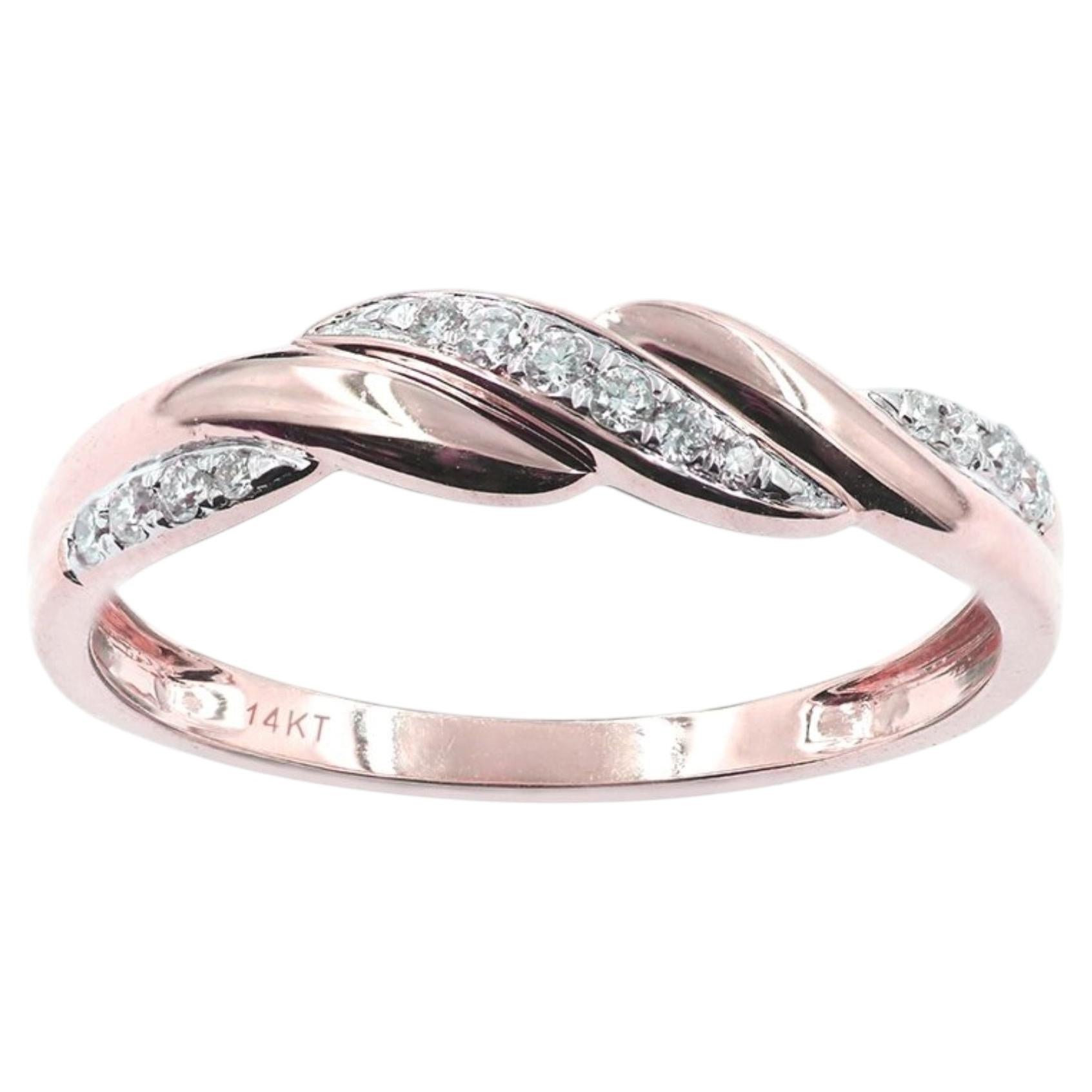 14K Pink Gold Round Cut Diamond Twisted Infinity Band Ring