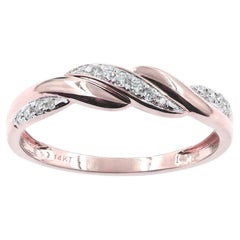Anello con diamante a taglio rotondo in oro rosa 14 carati, con design a infinito intrecciato