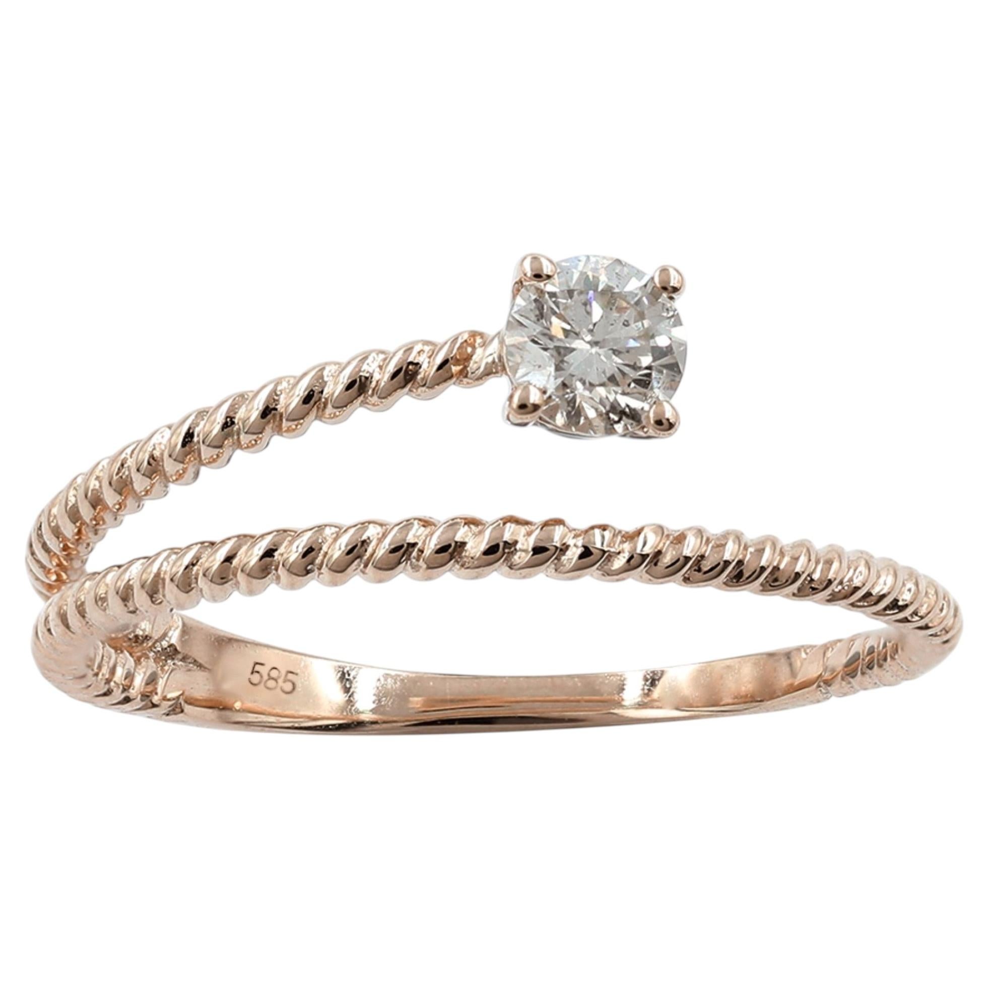 14K Pink Gold Round Cut Diamond Twisted Rope Bypass Ring