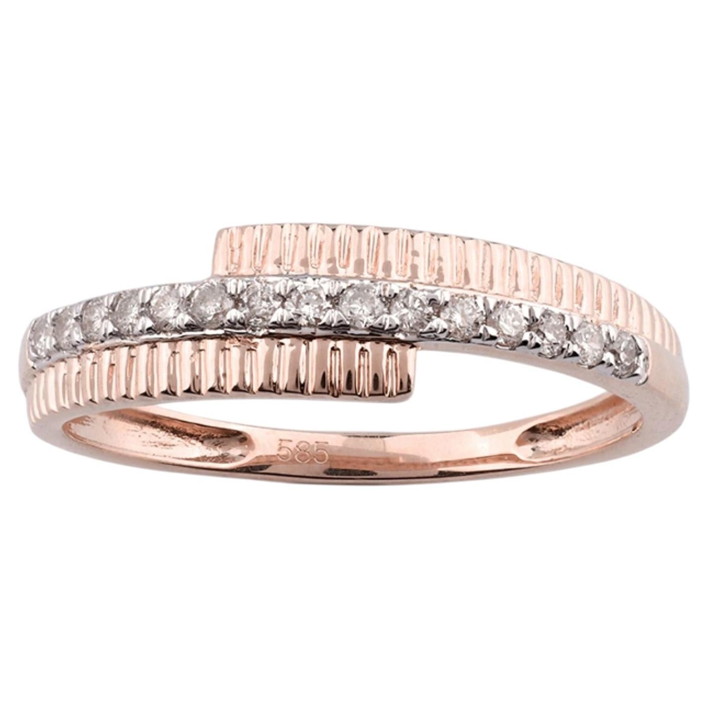14K Pink Gold Round Cut Ribbed Diamond Bypass Ring