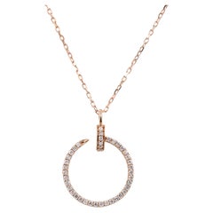 14K Pink Gold Round Diamond Nail Motif Circle Pendant Necklace