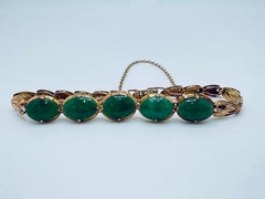 14K Pink Gold Special Link Jade Bracelet with Safety Chain
