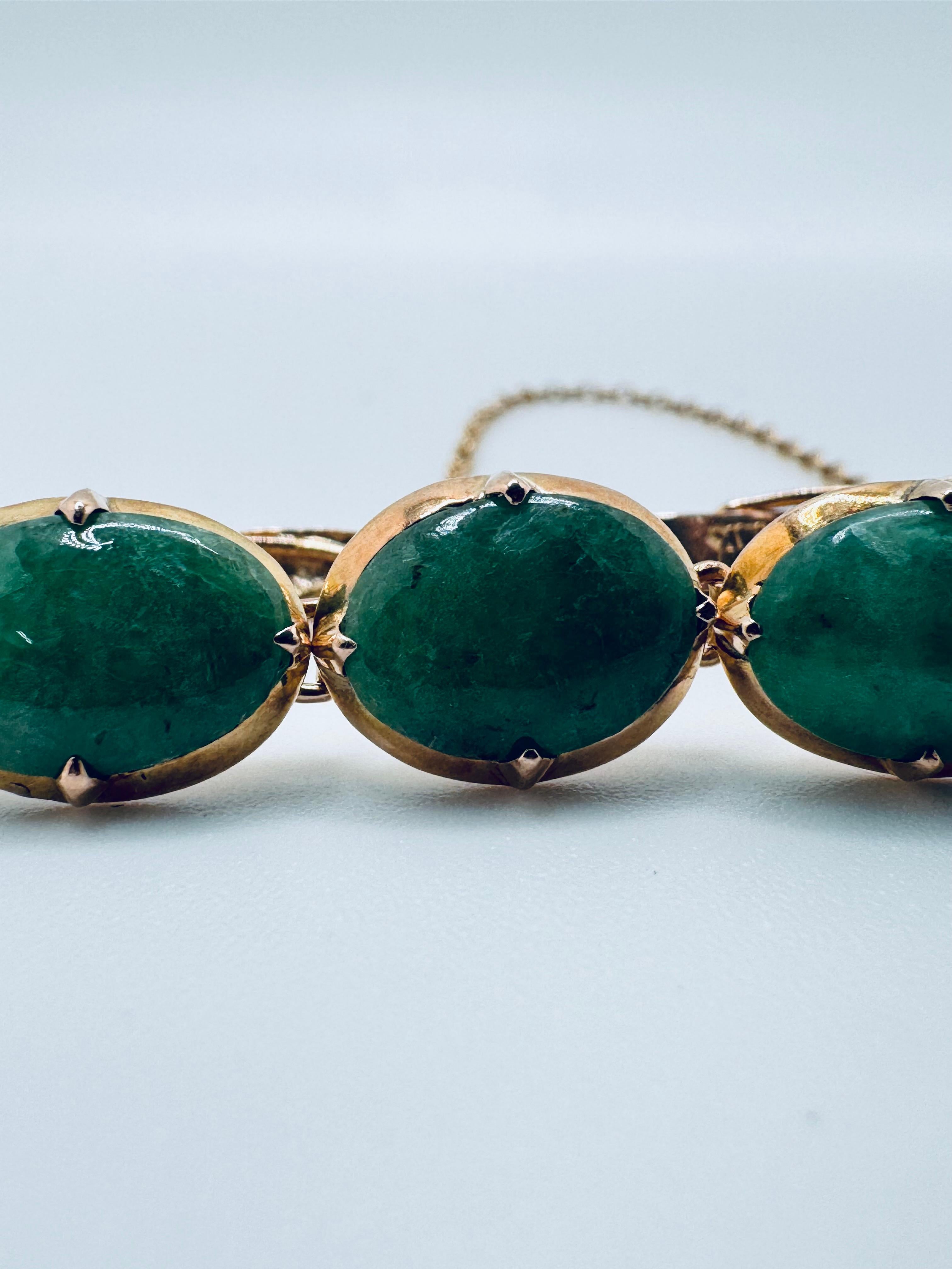 Pulsera de oro rosa de 14 quilates con eslabón especial de jade y cadena de seguridad Corte oval en venta